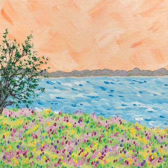 First Light 8" x 8 Landscape Acrylic Original Painting, Signed, Unique Art